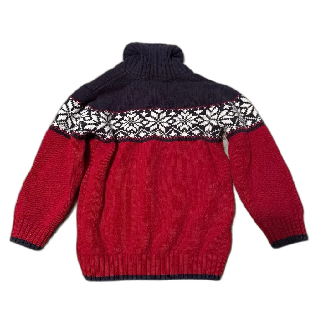 Gymboree Fair Isle Shawl Collar Sweater Toddler 3T Red Navy Snowflake Knit